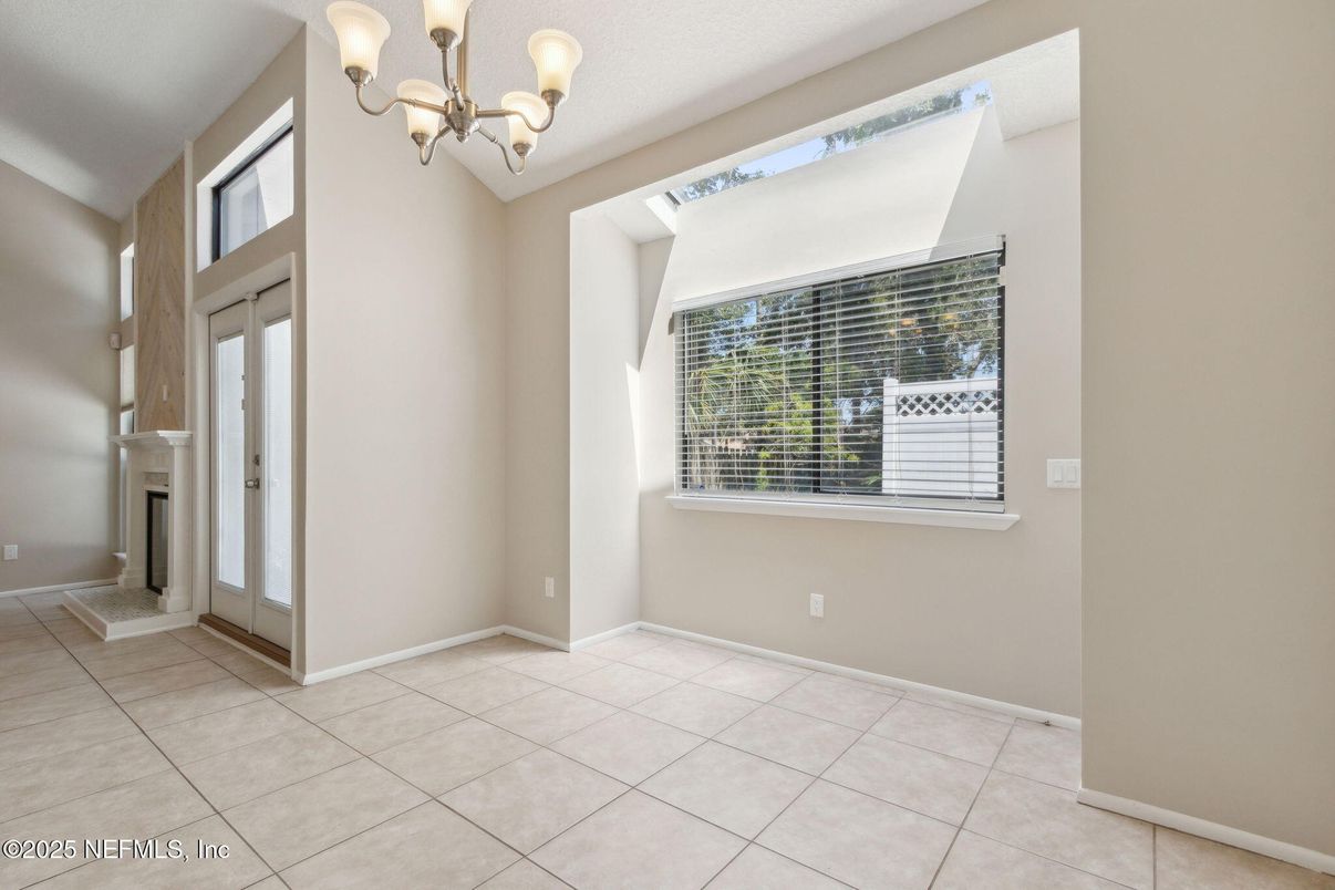 Chandelier, Empty room, Fireplace, Interior
