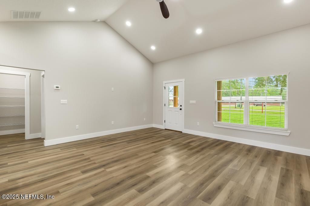 Empty room, Interior, Recessed Lighting, Wood Texture Flooring