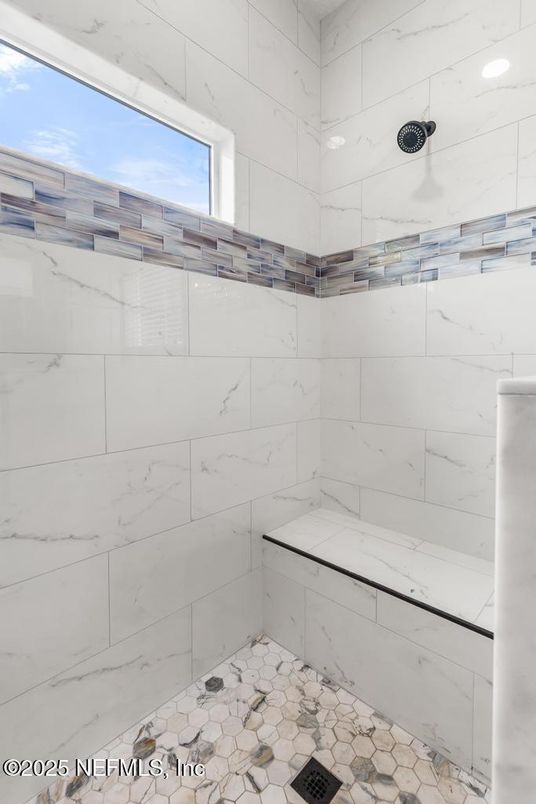 Bathroom, Interior, Marble Walls, Recessed Lighting