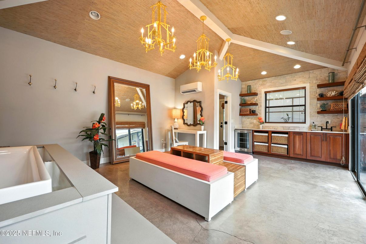 Chandelier, Interior, Pendant Lights, Recessed Lighting, Stone Walls