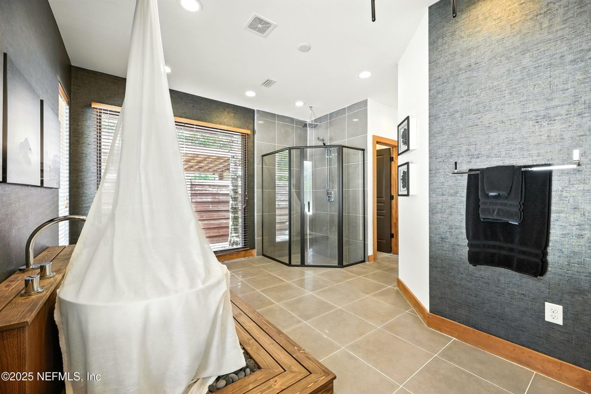 Bathroom, Glass Shower, Interior, Recessed Lighting