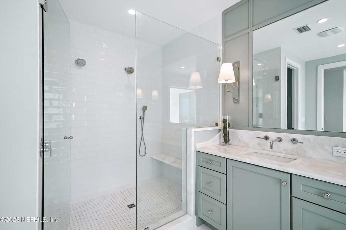 Bathroom, Glass Shower, Interior, Recessed Lighting