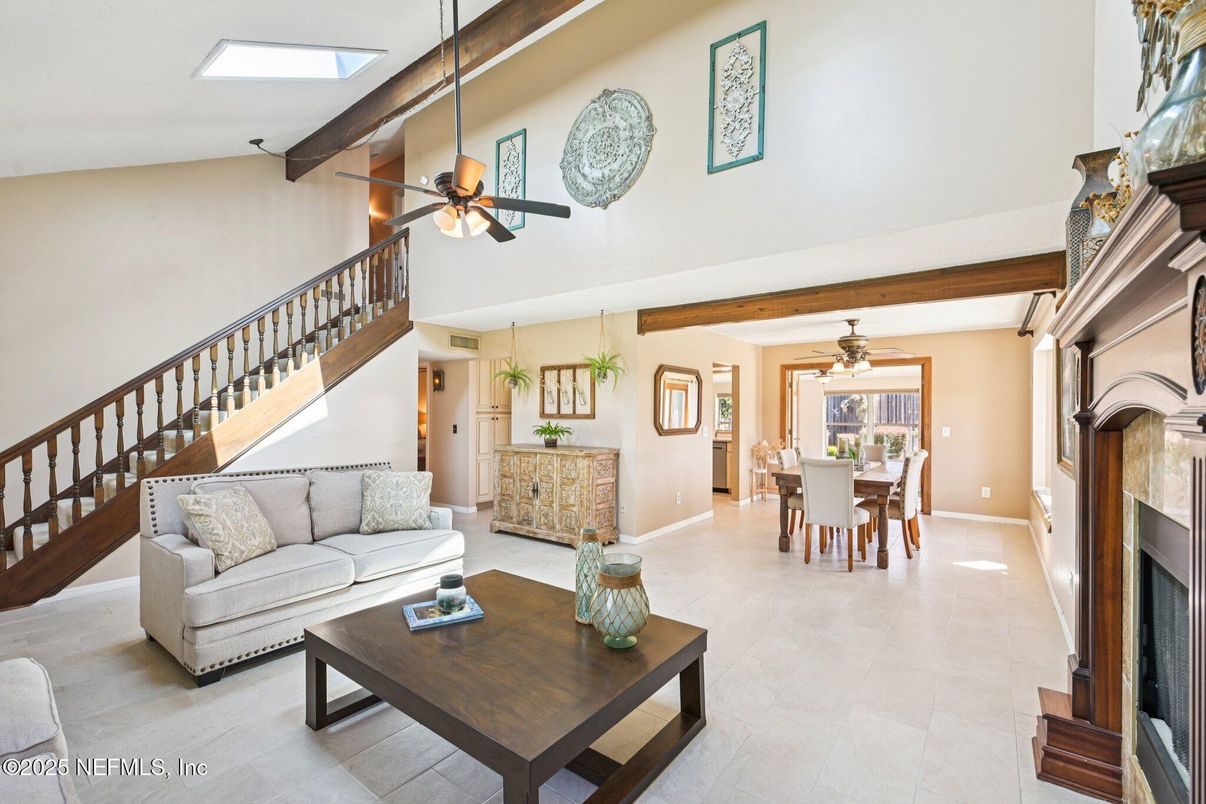 Dining room, Fireplace, Interior, Living room, Wooden Beams