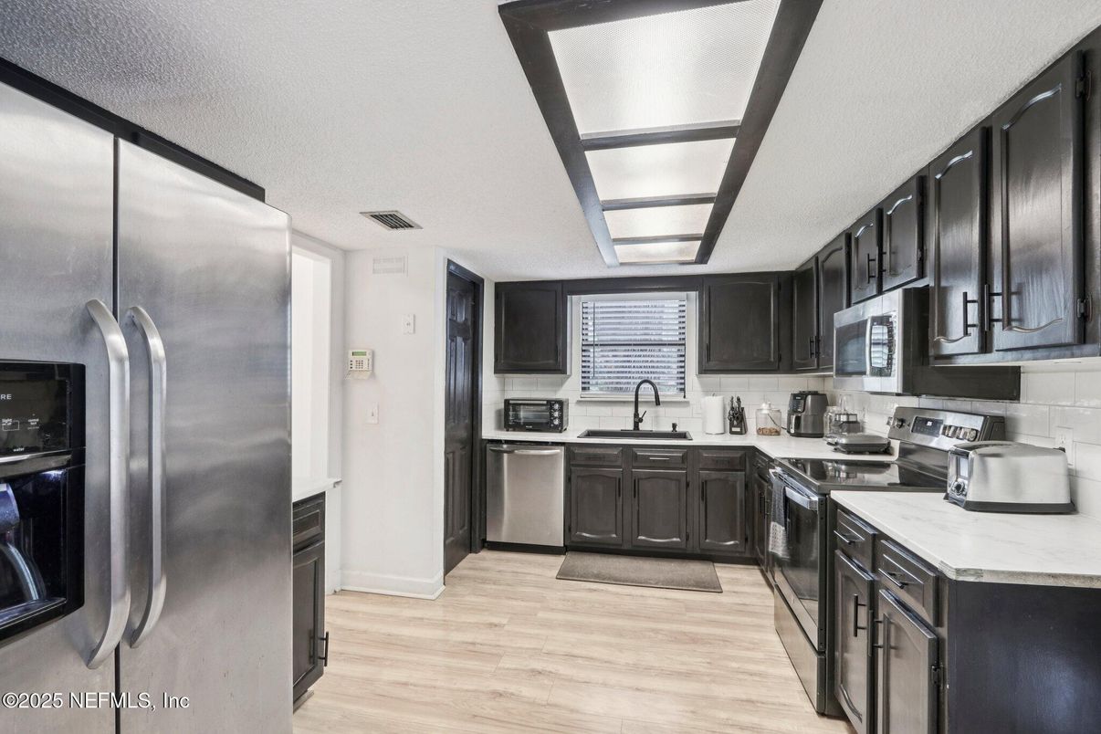 Interior, Kitchen, Stainless Steel Appliances, Wood Texture Flooring