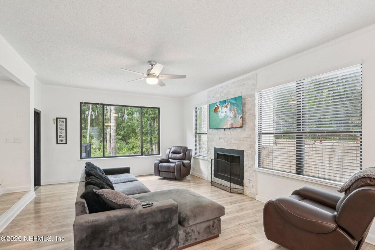 Fireplace, Interior, Living room, Stone Walls, Wood Texture Flooring