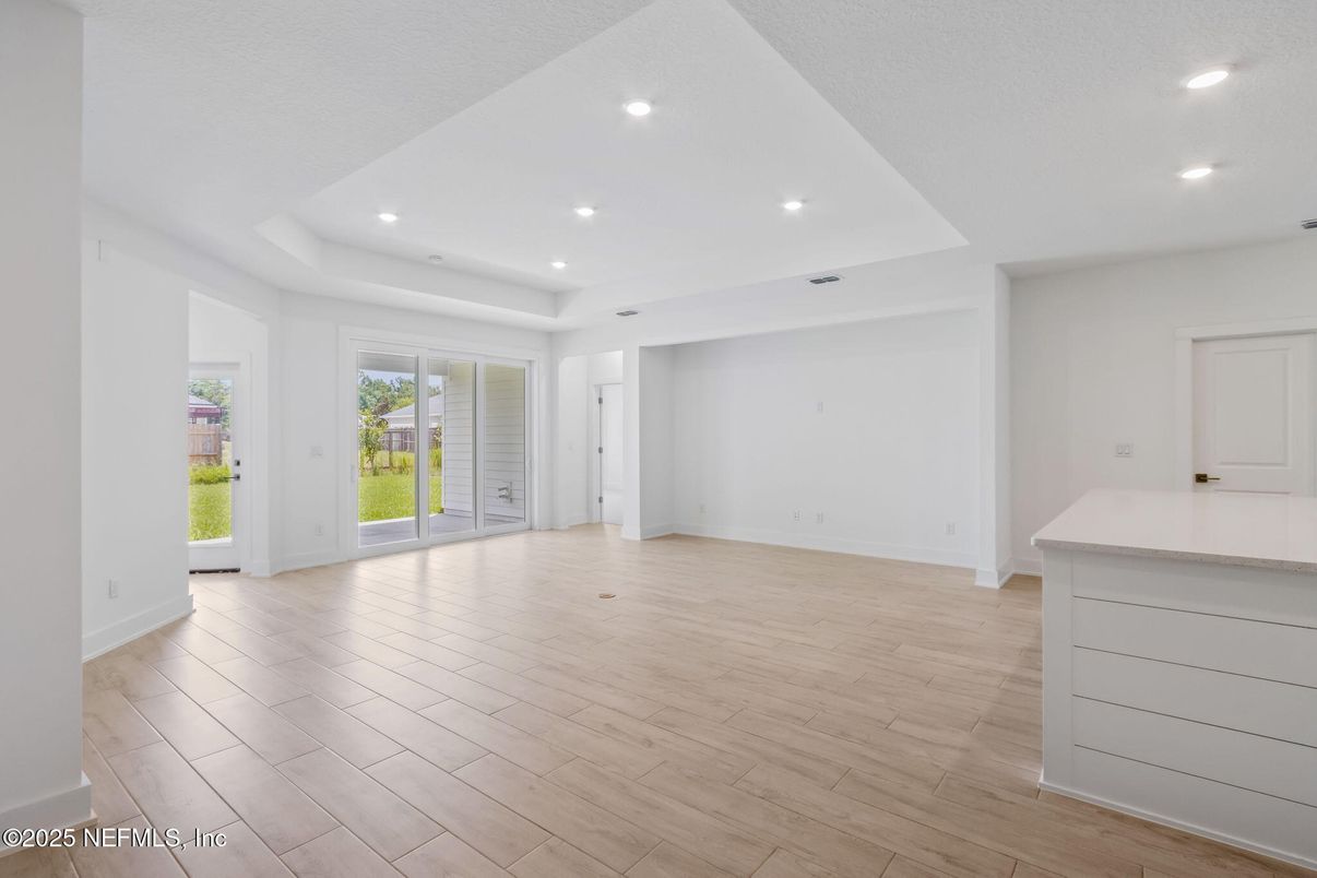 Empty room, Interior, Recessed Lighting, Wood Texture Flooring
