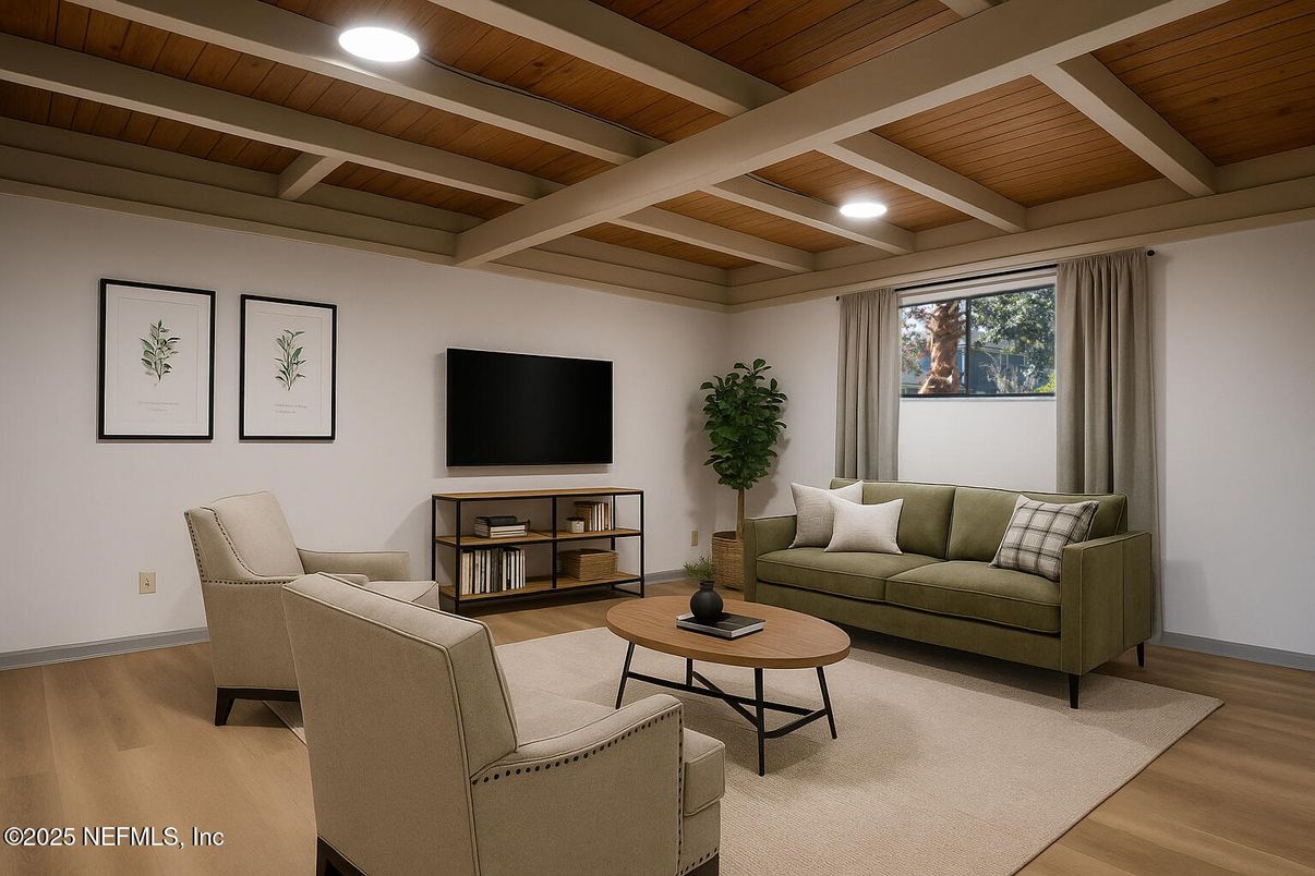 Interior, Living room, Recessed Lighting, Wooden Beams, Wooden Ceilings, Wood Texture Flooring