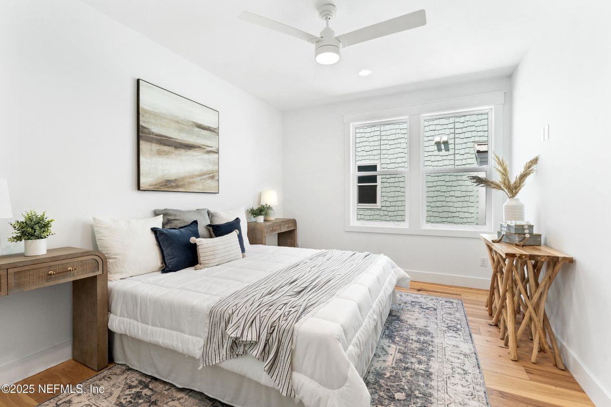 Bedroom, Interior, Recessed Lighting, Wood Texture Flooring