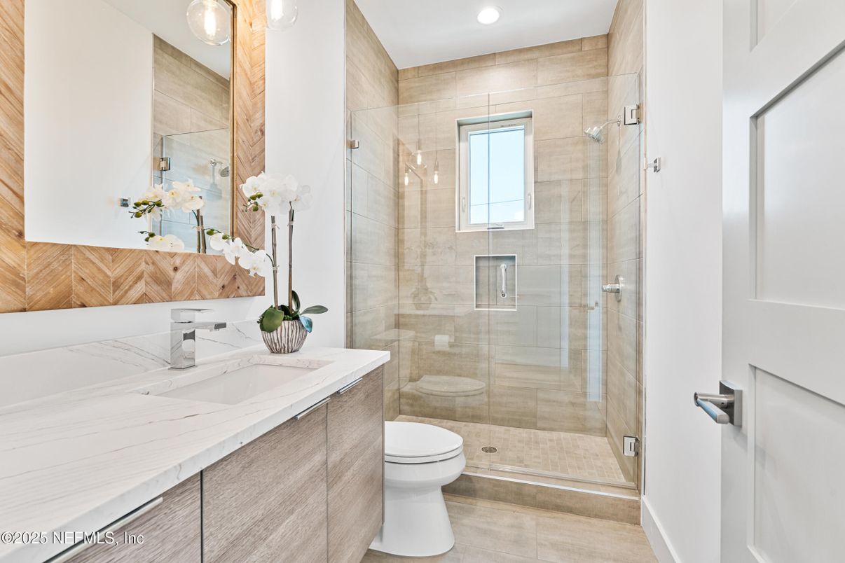 Bathroom, Glass Shower, Interior, Recessed Lighting