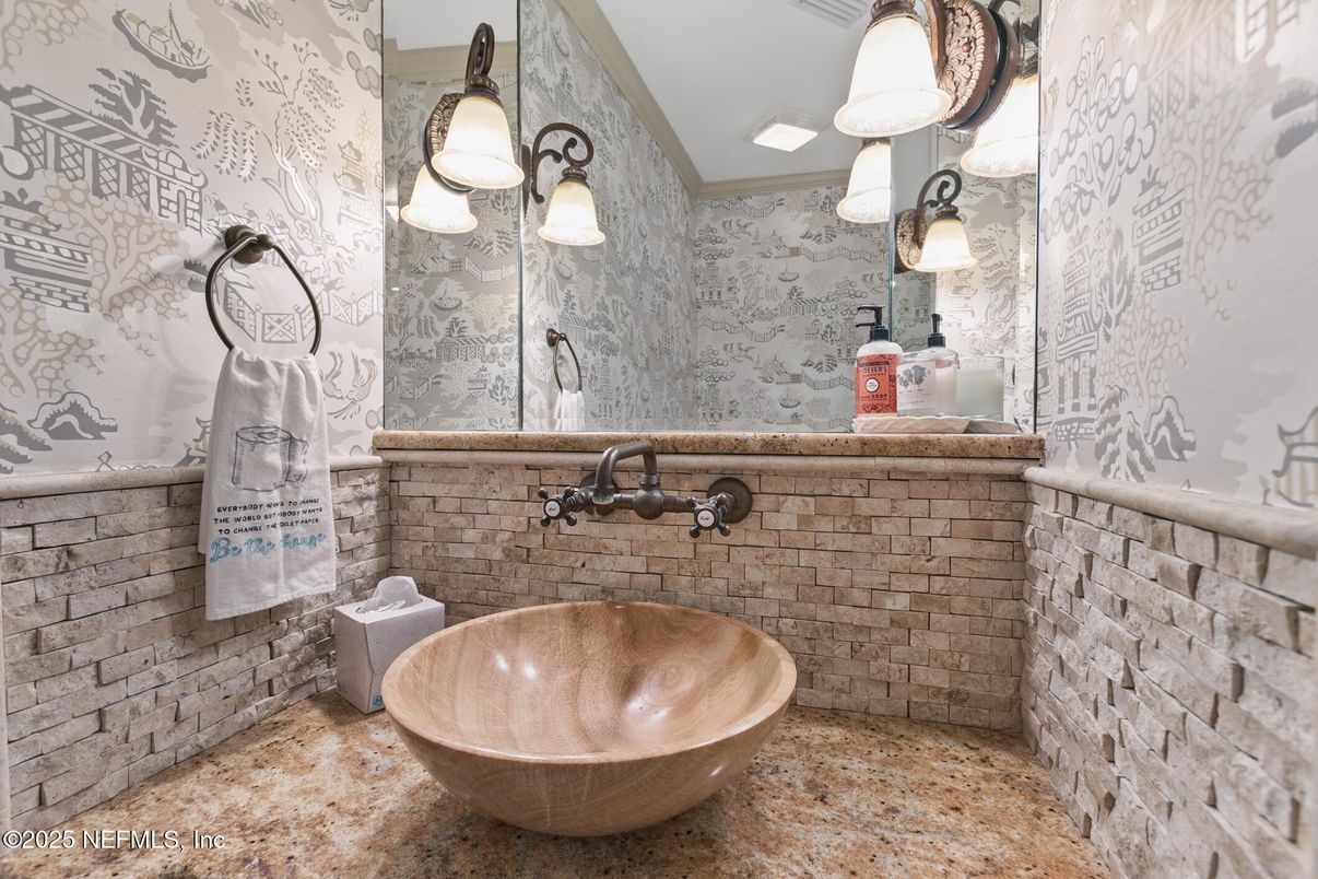 Bathroom, Interior, Pendant Lights, Stone Walls