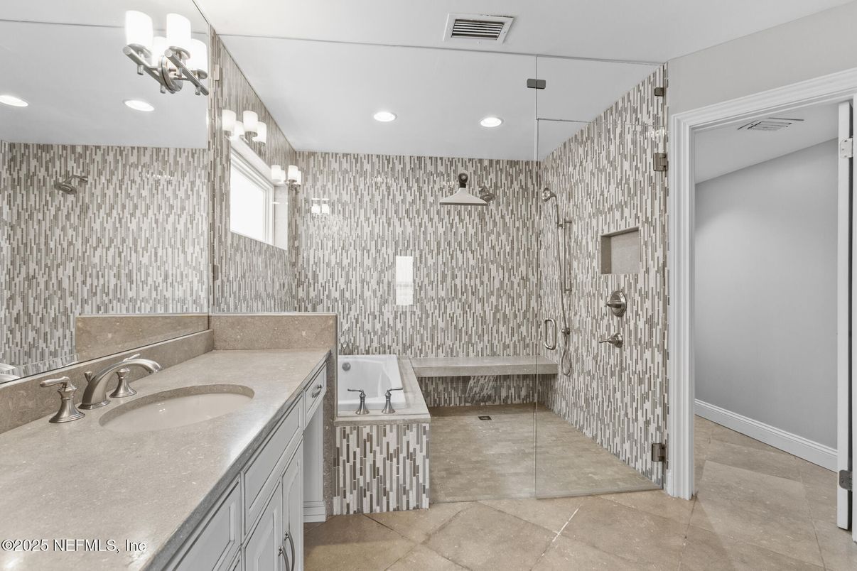 Bathroom, Glass Shower, Interior, Recessed Lighting
