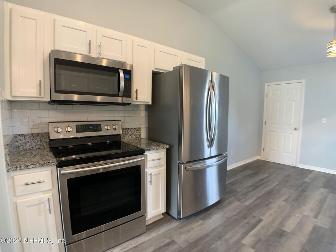 Interior, Kitchen, Pendant Lights, Stainless Steel Appliances, Wood Texture Flooring