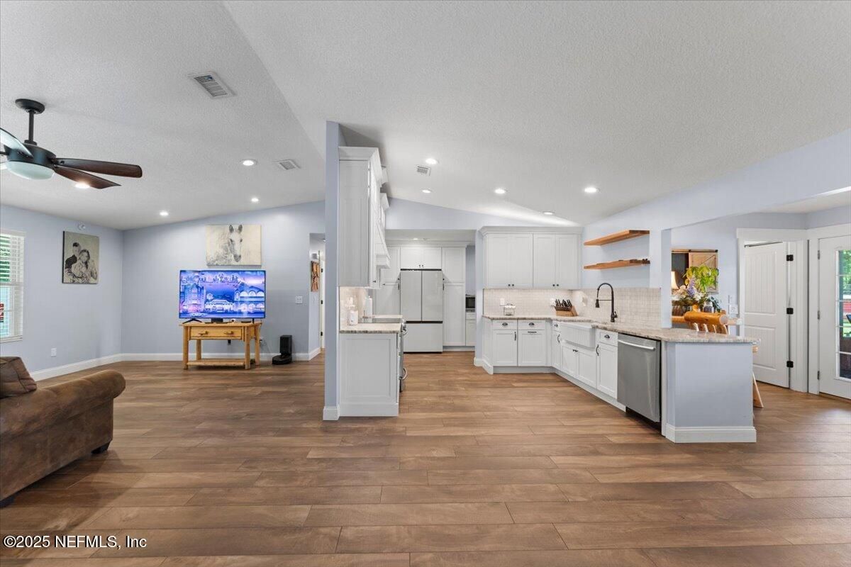 Interior, Kitchen, Recessed Lighting, Wood Texture Flooring