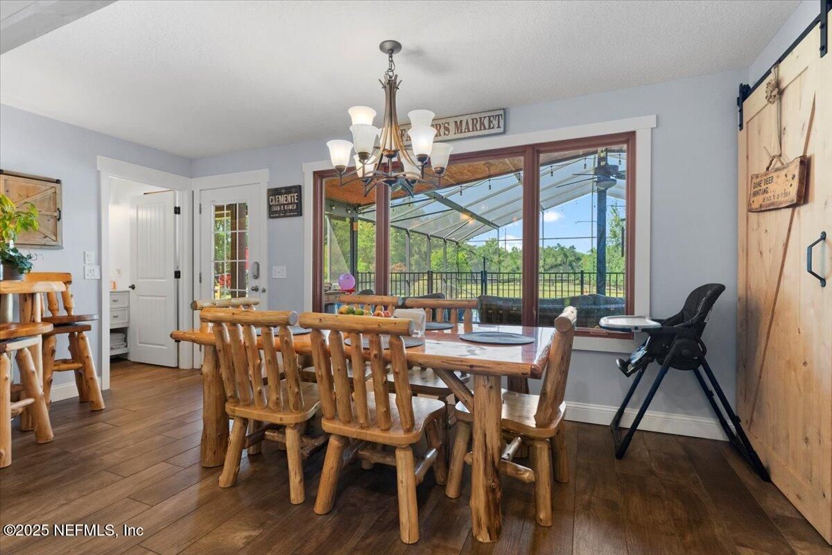 Chandelier, Dining room, Interior, Sun Room, Wood Texture Flooring