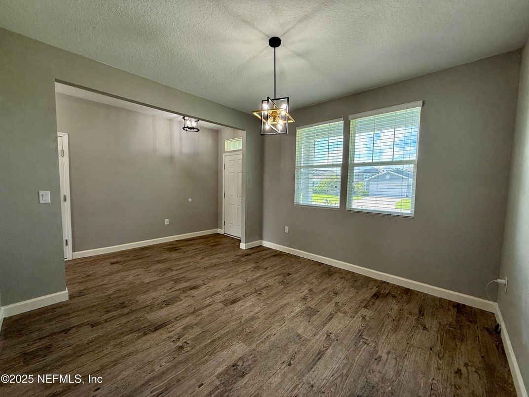 Empty room, Interior, Pendant Lights, Wood Texture Flooring