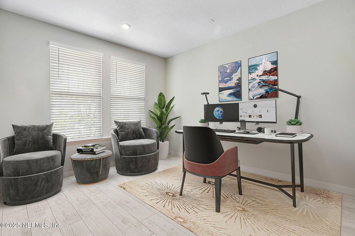 Home Office, Interior, Recessed Lighting, Wood Texture Flooring