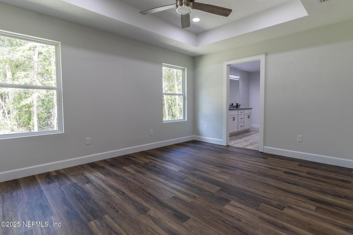 Bathroom, Empty room, Interior, Recessed Lighting, Wood Texture Flooring