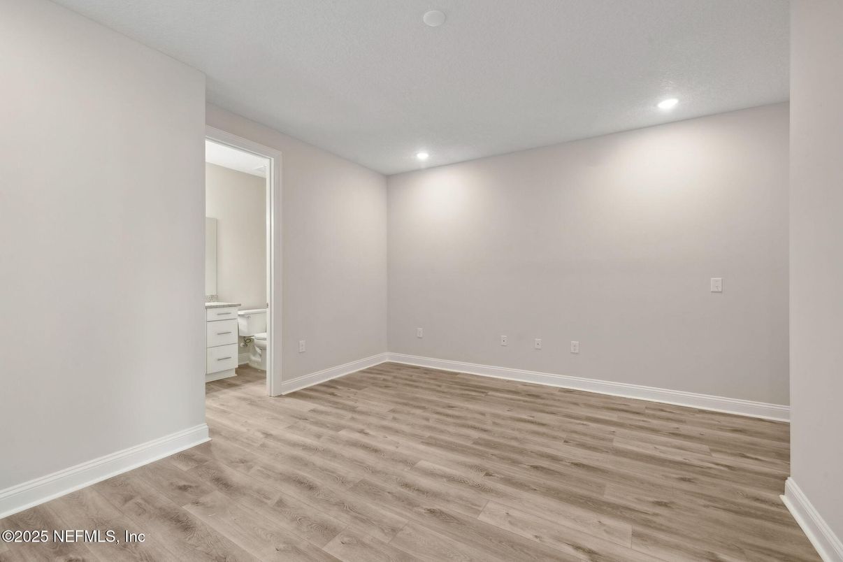 Bathroom, Empty room, Interior, Recessed Lighting, Wood Texture Flooring