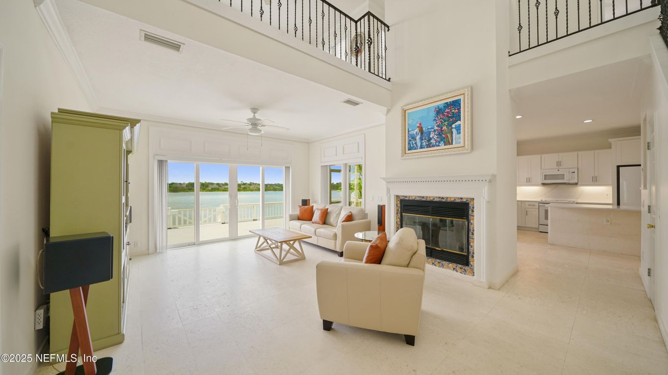 Fireplace, Interior, Kitchen, Living room, Recessed Lighting, Water