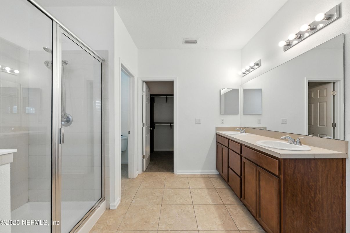 Bathroom, Dual Sink Vanities, Glass Shower, Interior