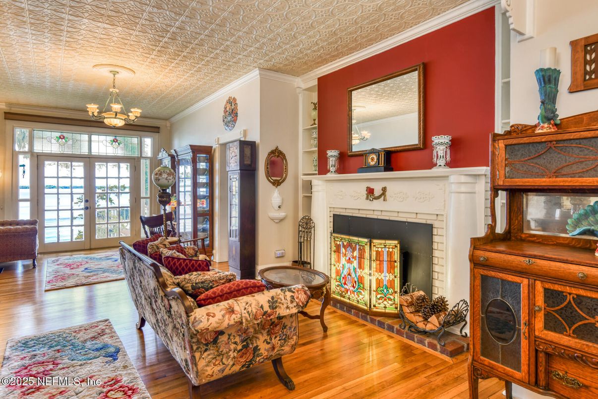 Chandelier, Fireplace, Interior, Living room, Wood Texture Flooring