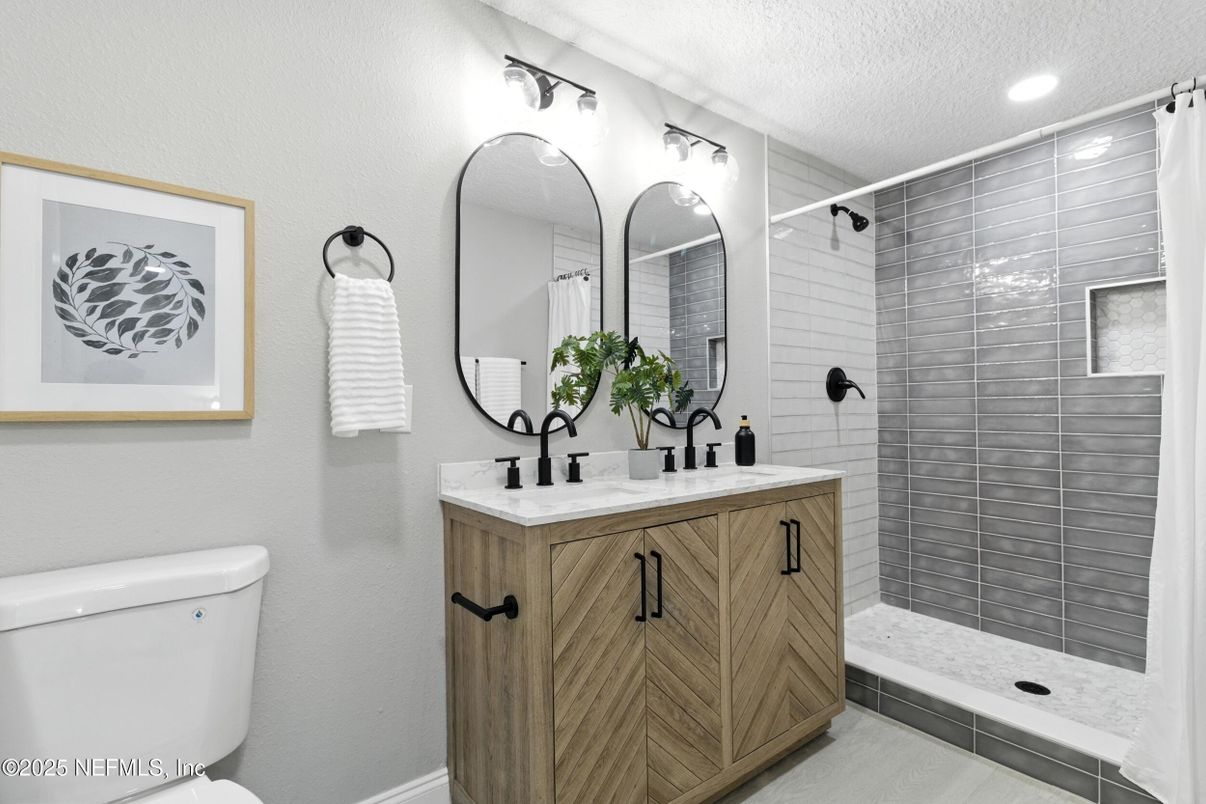 Bathroom, Dual Sink Vanities, Glass Shower, Interior, Recessed Lighting