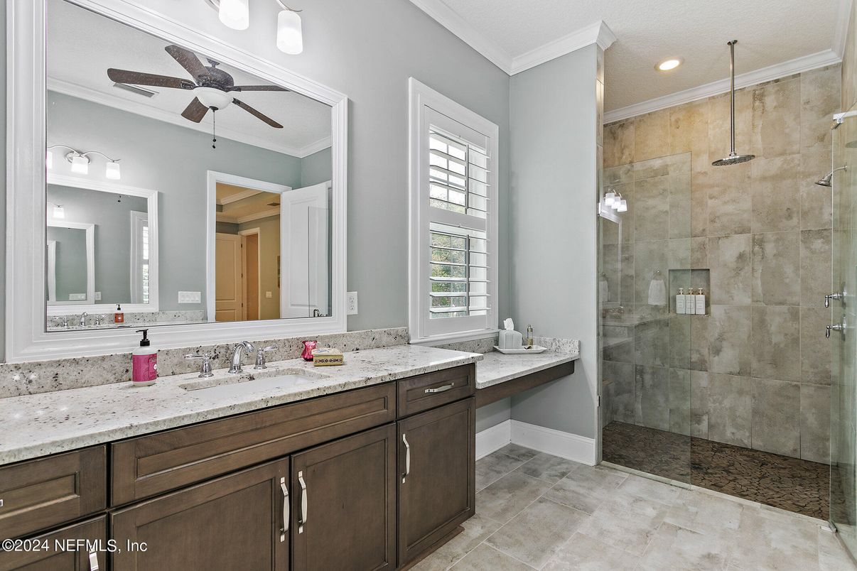 Bathroom, Dual Sink Vanities, Glass Shower, Interior, Recessed Lighting