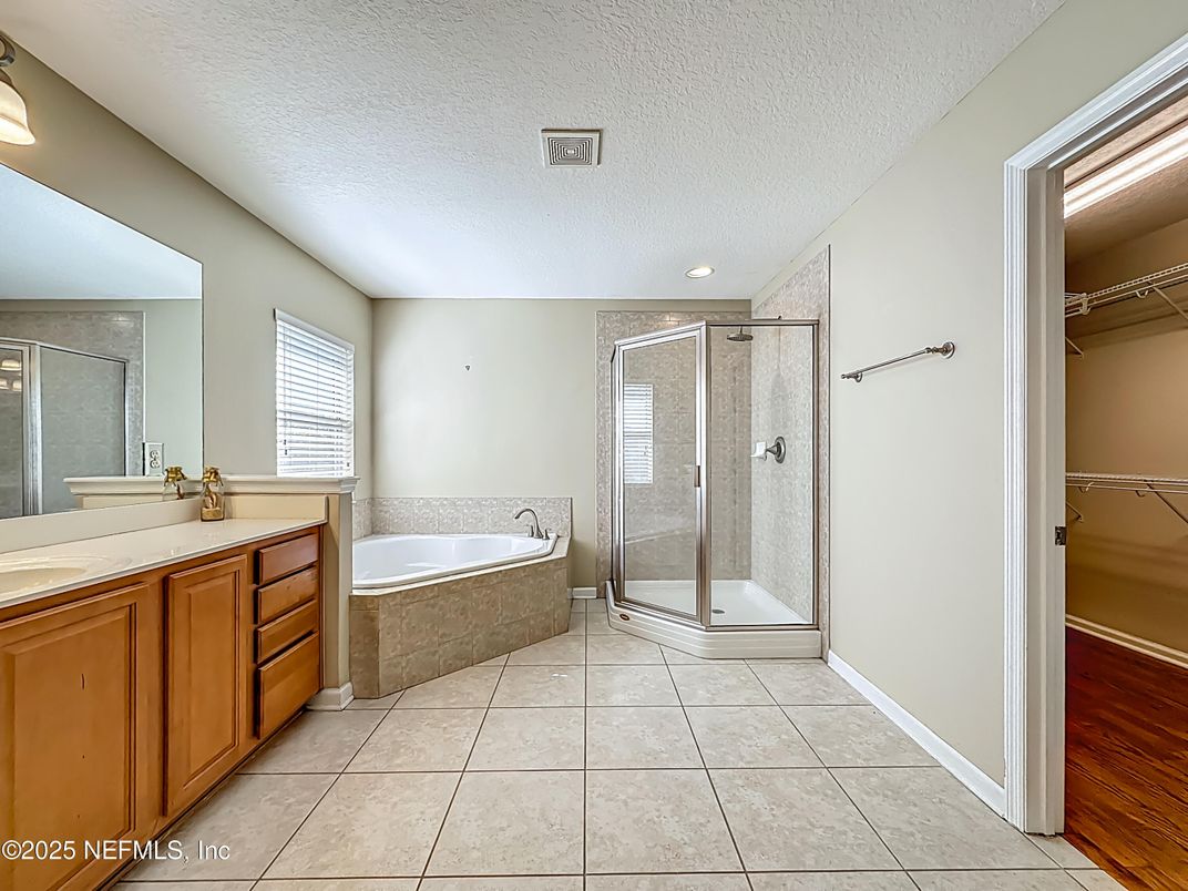 Bathroom, Glass Shower, Interior, Recessed Lighting, Wood Texture Flooring