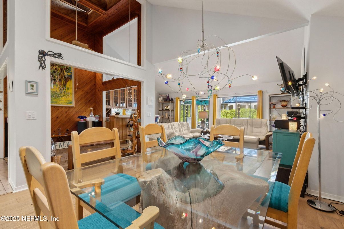 Dining room, Interior, Living room, Pendant Lights, Wooden Ceilings, Wood Texture Flooring, Wooden Walls