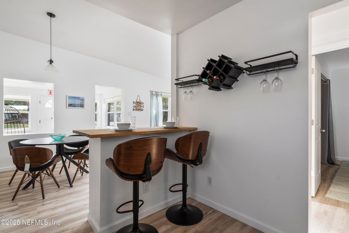 Dining room, Interior, Pendant Lights, Wood Texture Flooring