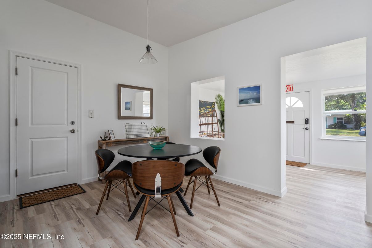 Dining room, Interior, Pendant Lights, Wood Texture Flooring