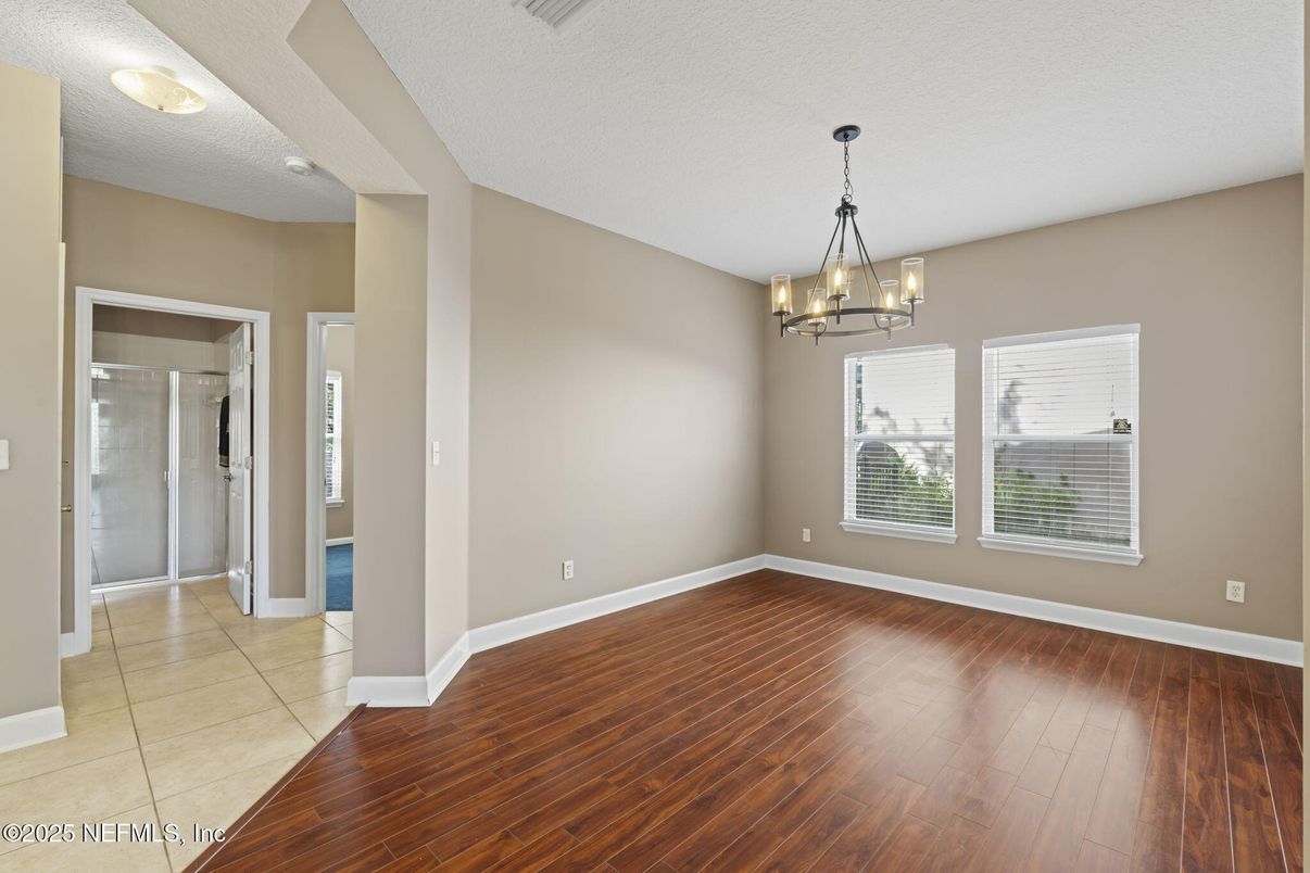 Chandelier, Empty room, Interior, Pendant Lights, Wood Texture Flooring