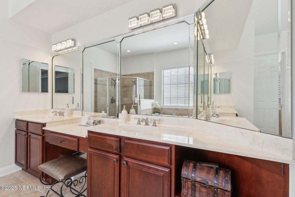 Bathroom, Dual Sink Vanities, Glass Shower, Interior