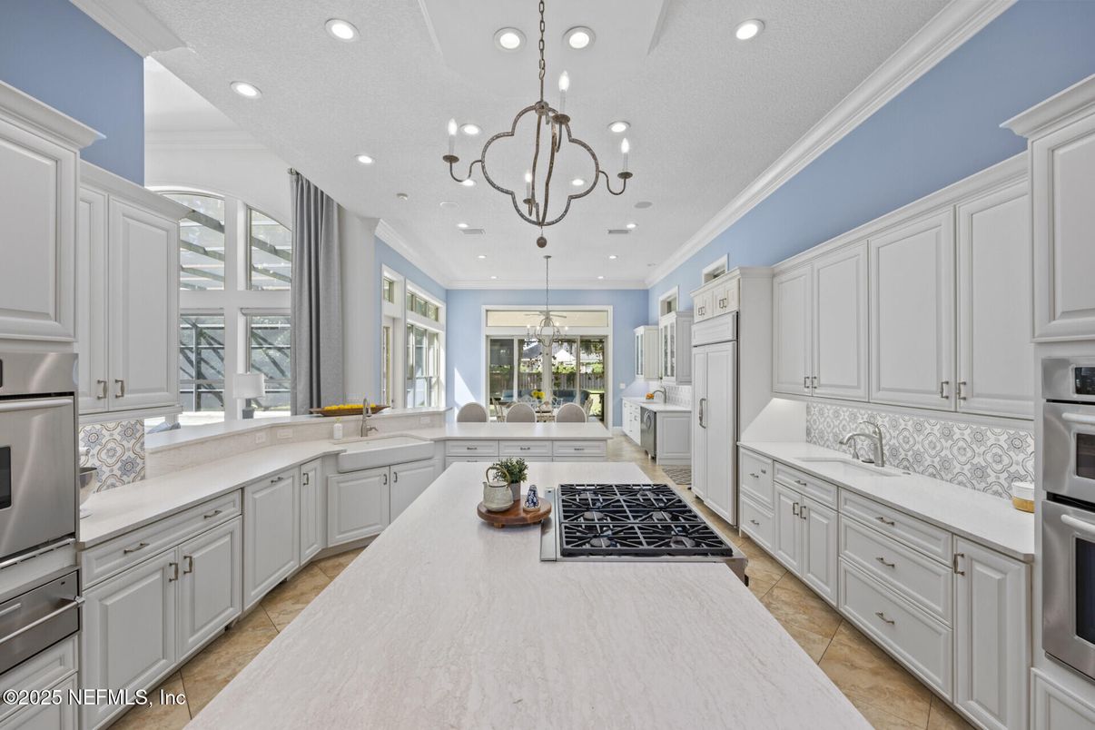 Chandelier, Interior, Kitchen, Pendant Lights, Recessed Lighting, Stainless Steel Appliances