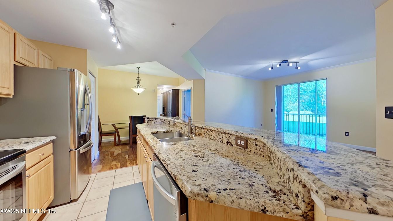 Dining room, Interior, Kitchen, Pendant Lights, Wood Texture Flooring