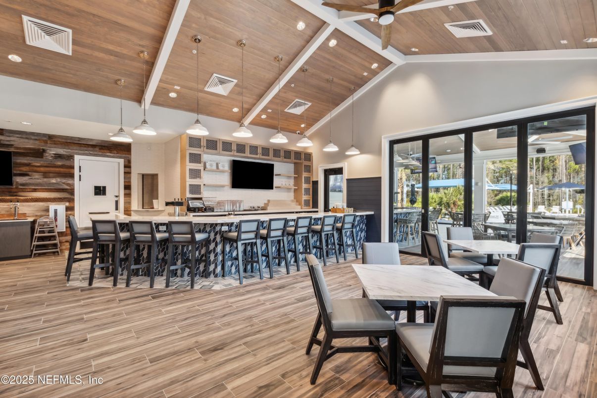 Dining room, Interior, Pendant Lights, Recessed Lighting, Wooden Beams, Wooden Ceilings, Wood Texture Flooring