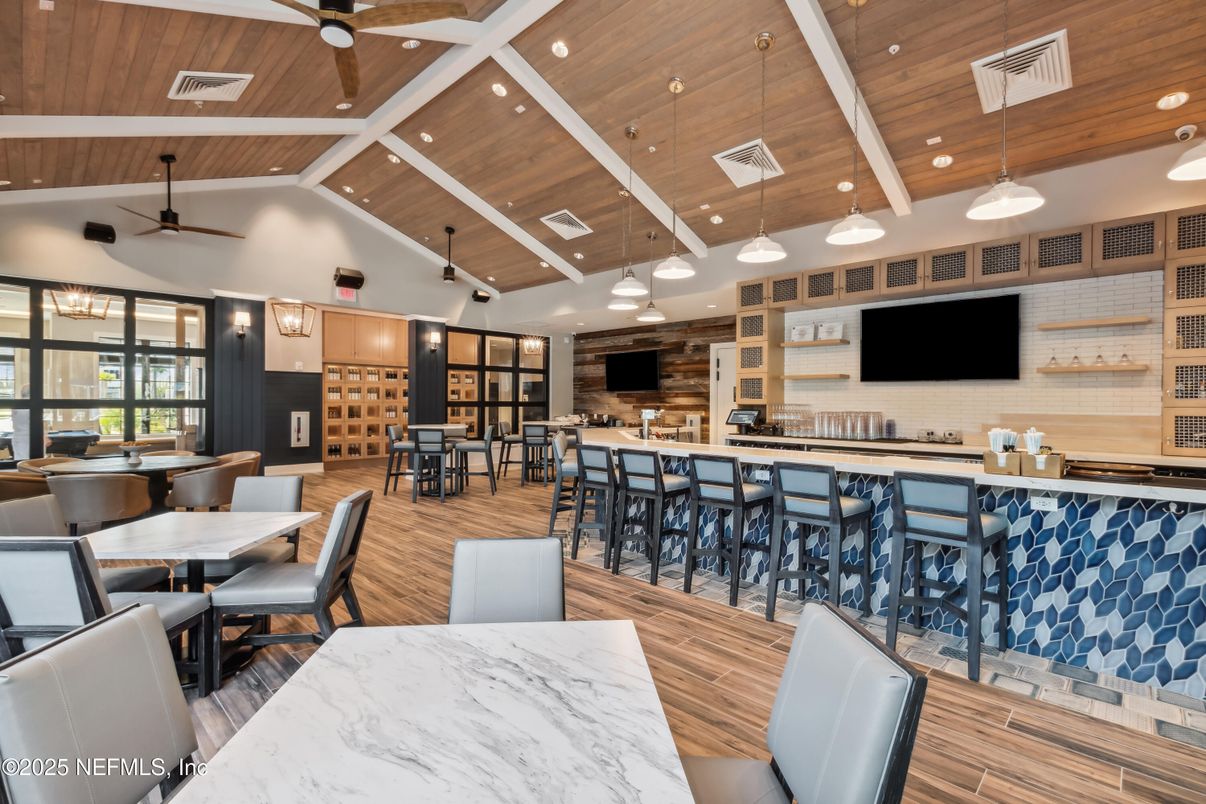 Dining room, Interior, Pendant Lights, Recessed Lighting, Wooden Ceilings, Wood Texture Flooring