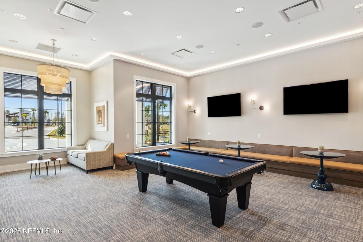 Billiard Table, Chandelier, Game Room, Interior, Recessed Lighting