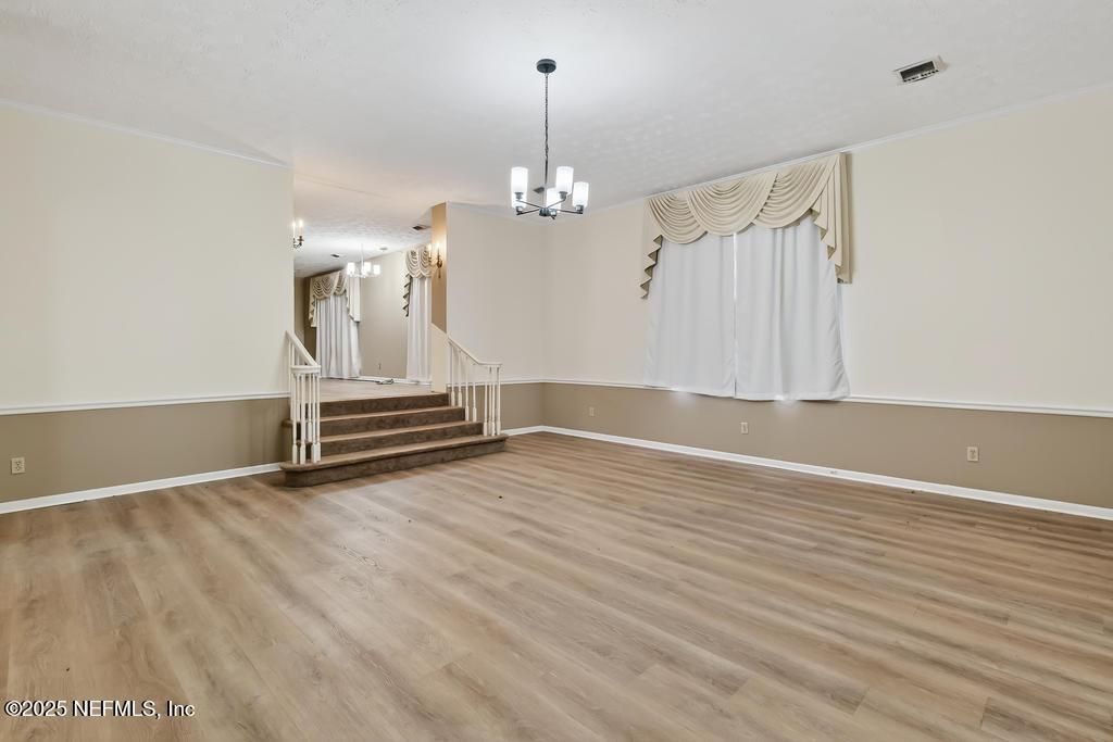 Empty room, Interior, Pendant Lights, Wood Texture Flooring