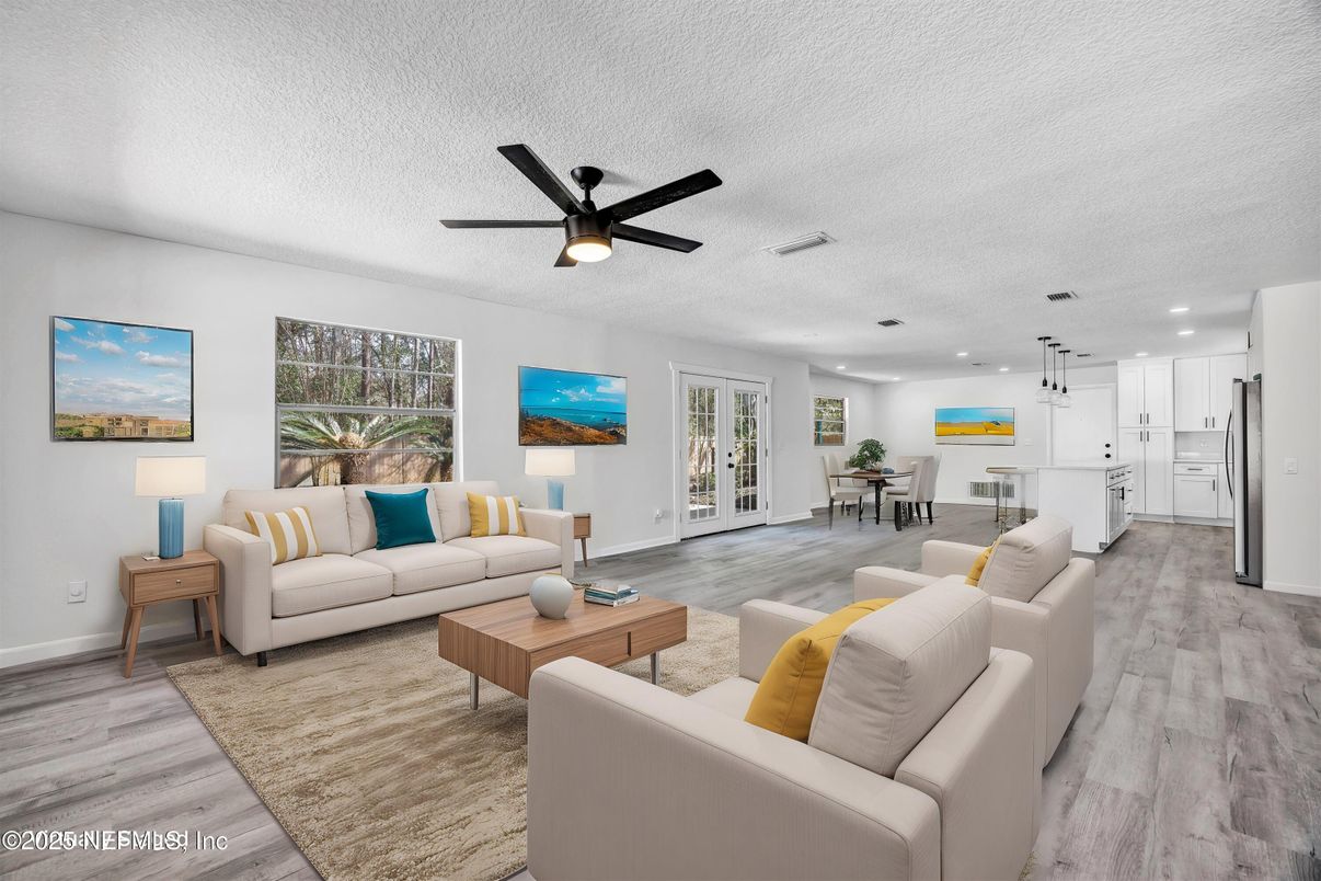 Dining room, Interior, Kitchen, Living room, Pendant Lights, Recessed Lighting, Wood Texture Flooring