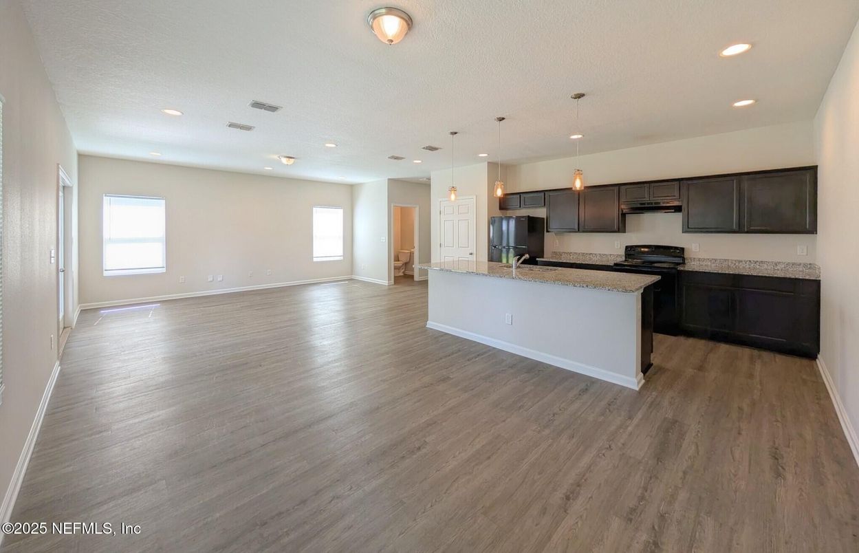 Interior, Kitchen, Pendant Lights, Recessed Lighting, Wood Texture Flooring