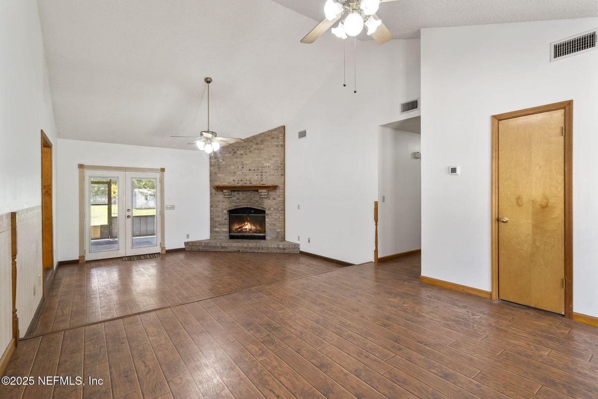 Empty room, Fireplace, Interior, Wood Texture Flooring