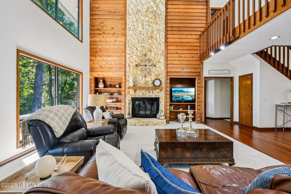 Fireplace, Interior, Living room, Stone Walls, Wooden Ceilings, Wood Texture Flooring, Wooden Walls