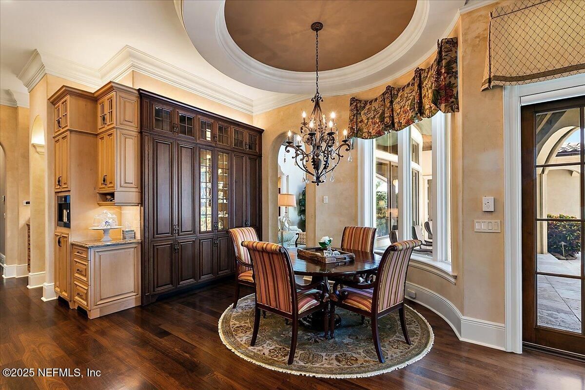 Chandelier, Dining room, Interior, Wood Texture Flooring