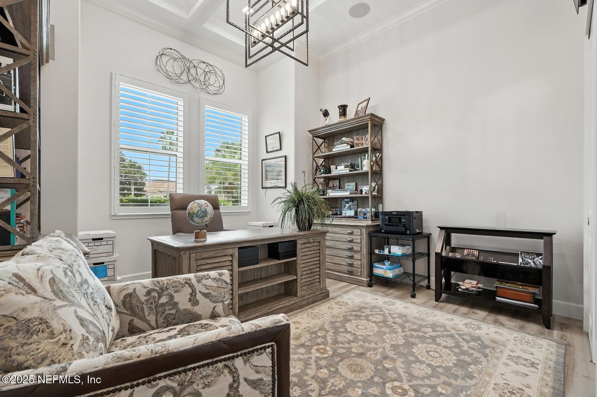 Chandelier, Home Office, Interior, Wood Texture Flooring