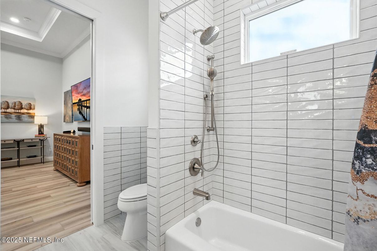 Bathroom, Interior, Recessed Lighting, Wood Texture Flooring