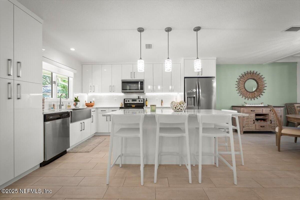 Interior, Kitchen, Pendant Lights, Recessed Lighting, Stainless Steel Appliances