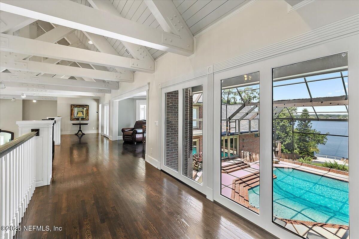 Glass Ceilings, Interior, Pool, Sun Room, Water, Wood Texture Flooring