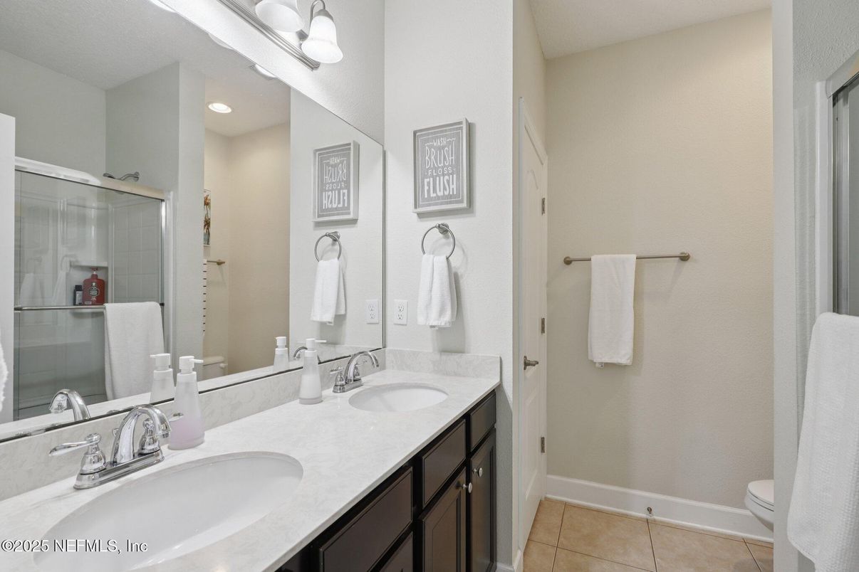 Bathroom, Dual Sink Vanities, Glass Shower, Interior, Recessed Lighting