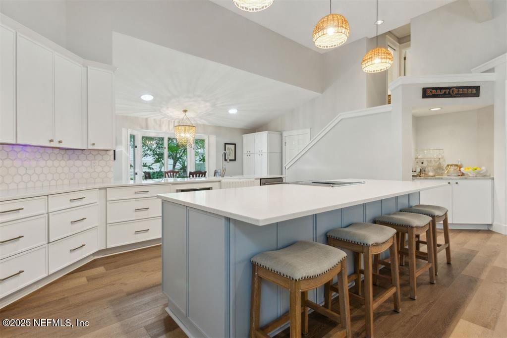 Chandelier, Interior, Kitchen, Pendant Lights, Recessed Lighting, Wood Texture Flooring